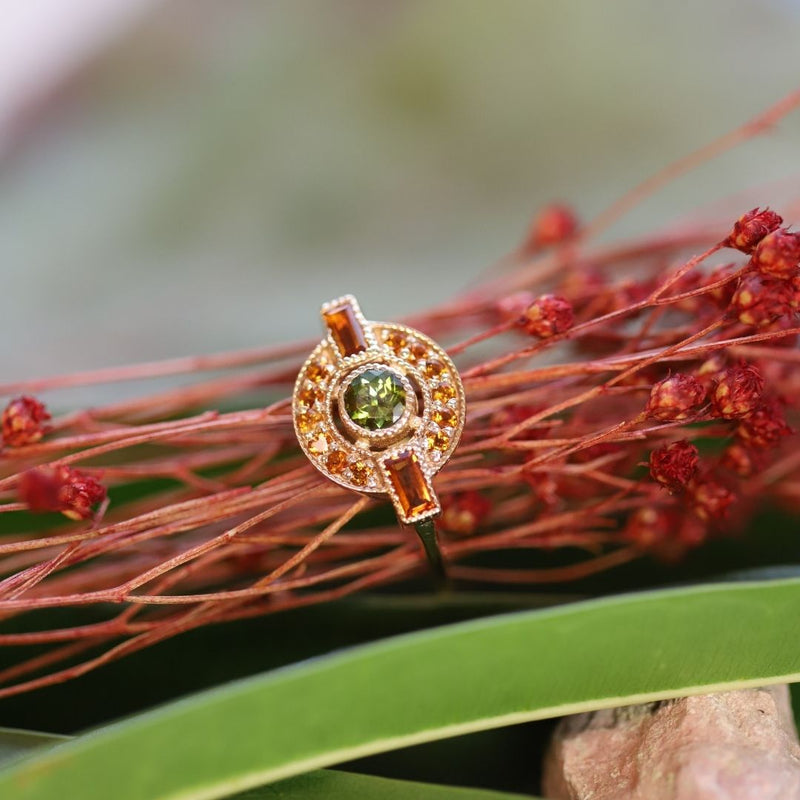 Bague Palinuro vermeil rétro tourmaline verte et citrine