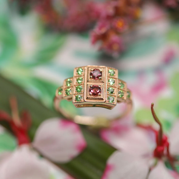 Bague vermeil Ambra -Tourmaline rose -Tourmaline verte