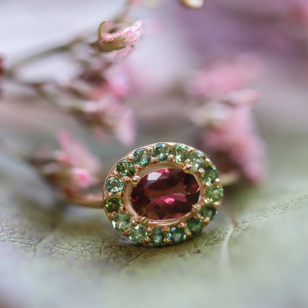 Bague vermeil Rosa -Tourmaline rose -Tourmaline verte