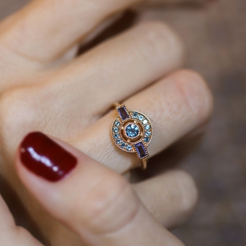 Bague vermeil Palinuro -London blue topaze -Iolite