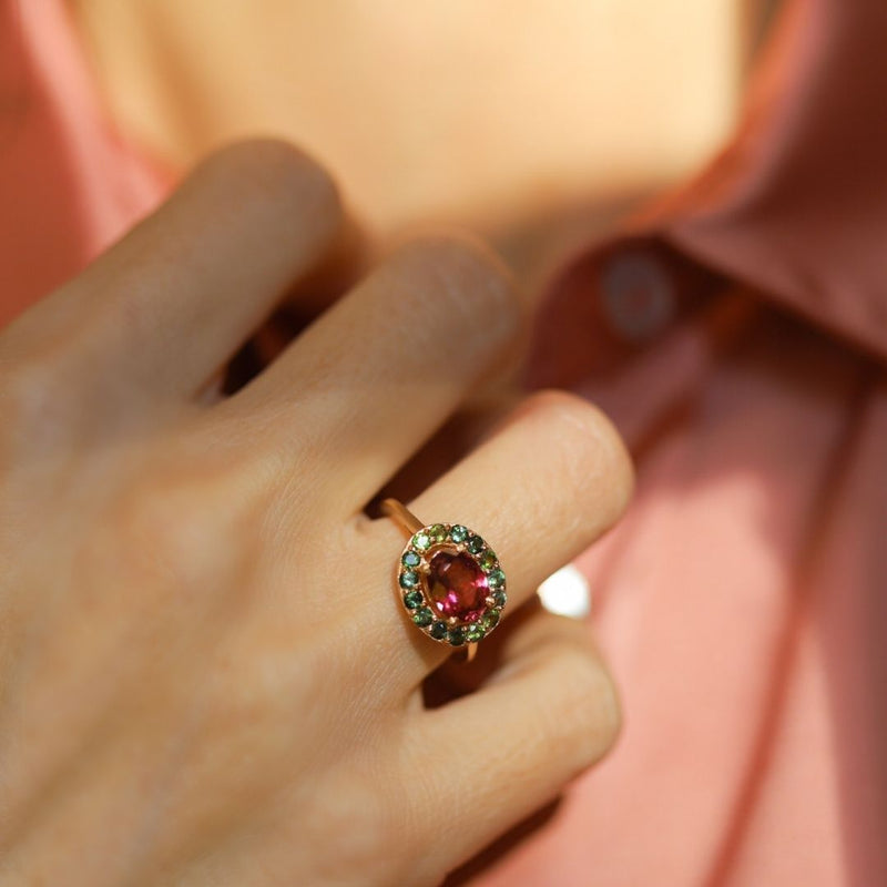 Bague vermeil Rosa -Tourmaline rose -Tourmaline verte