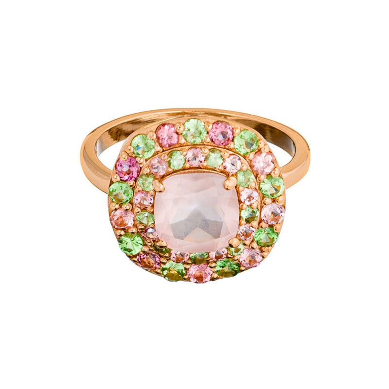 Bague vermeil Rivoli Quartz rose -Tourmaline verte -Tourmaline rose