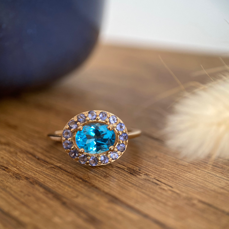 Bague vermeil Rosa -Topaze Swiss blue -Iolite