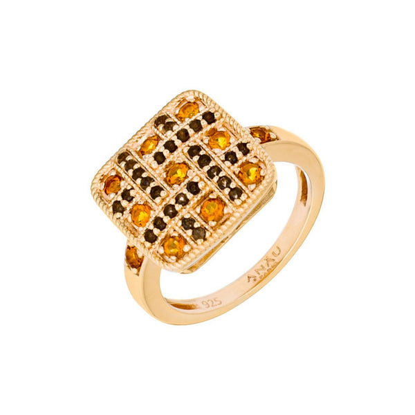 Bague vermeil Montella -Spessartite -Quartz fumé