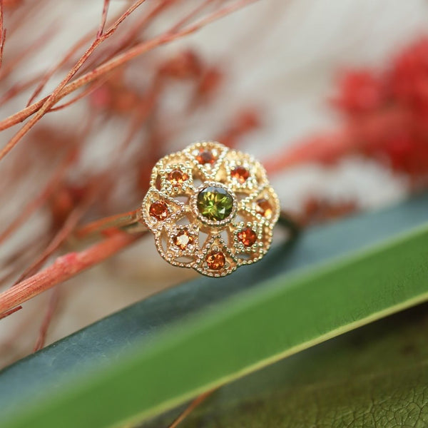 Bague vermeil Adria -Tourmaline verte -Spessartite