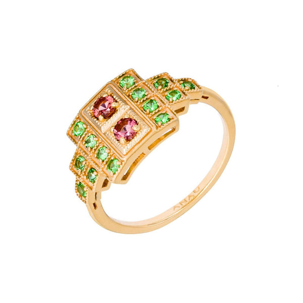 Bague vermeil Ambra -Tourmaline rose -Tourmaline verte