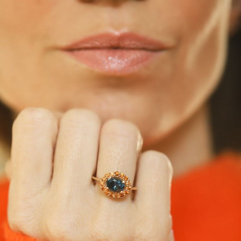 Bague vermeil Rosa -London blue topaze -Citrine