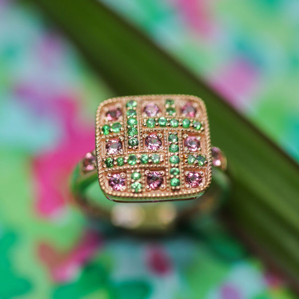 Bague vermeil Montella -Tourmaline rose -Tourmaline verte