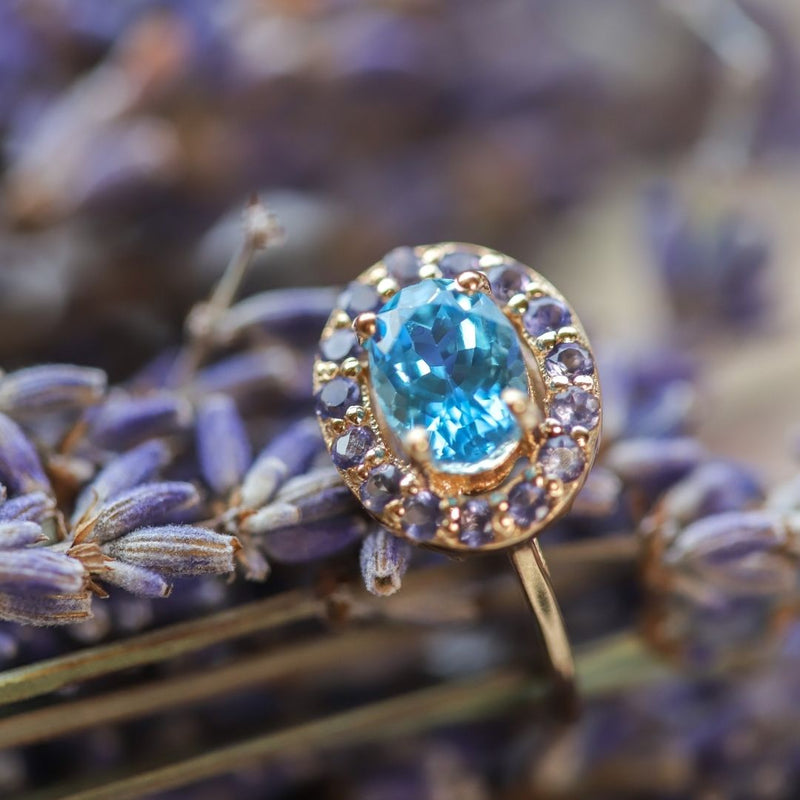 Bague vermeil Rosa -Topaze Swiss blue -Iolite