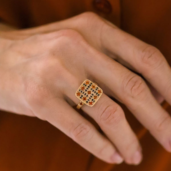 Bague vermeil Montella -Spessartite -Quartz fumé